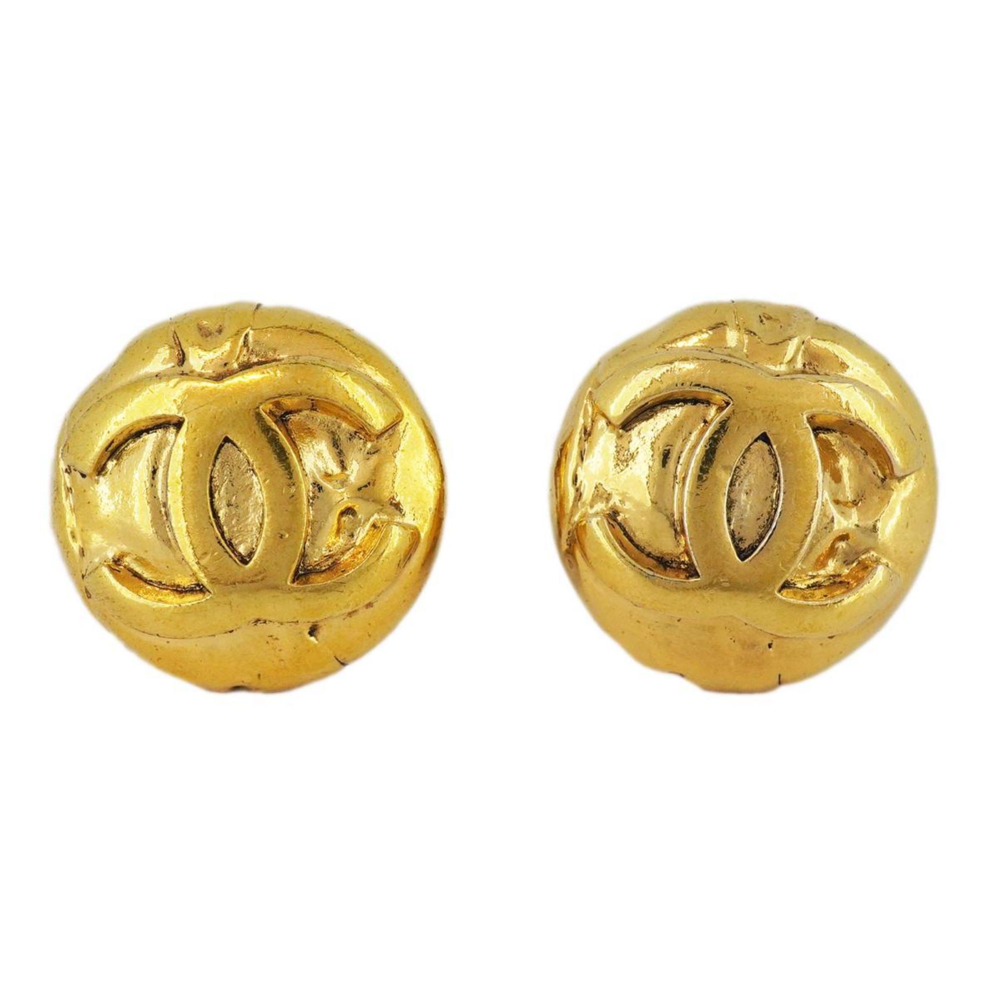 Chanel Earrings Coco Mark Circle GP Plated Gold 96A Women's