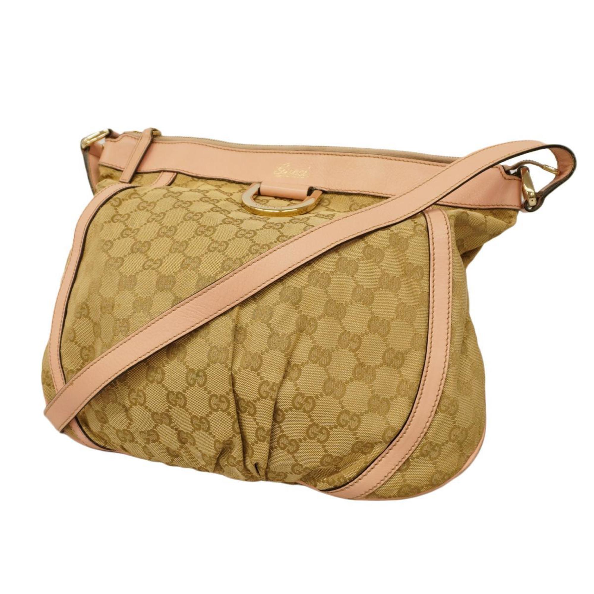 Gucci Shoulder Bag GG Canvas Abby 204940 Leather Pink Beige Champagne Women's