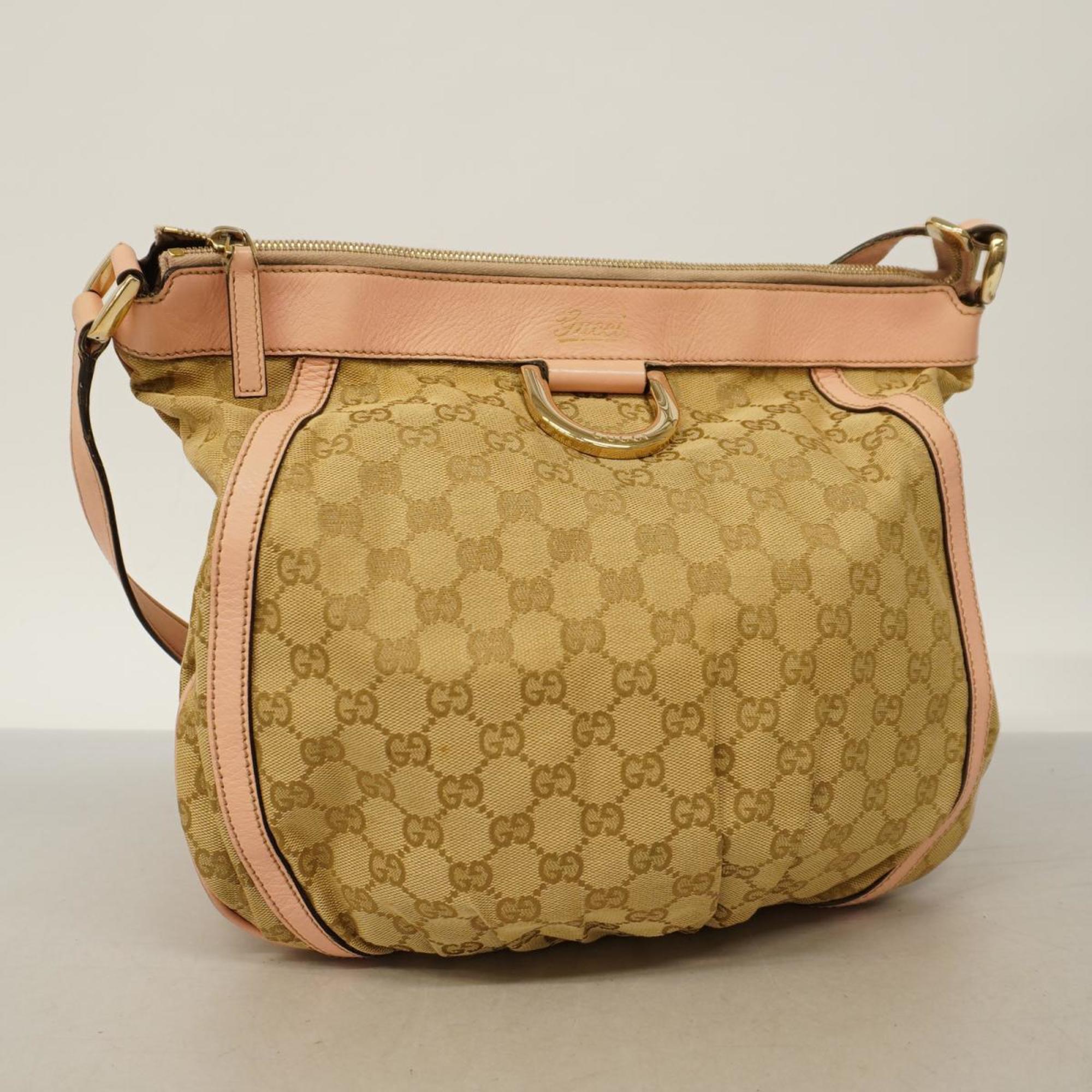 Gucci Shoulder Bag GG Canvas Abby 204940 Leather Pink Beige Champagne Women's