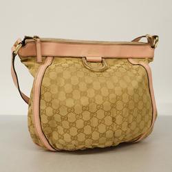 Gucci Shoulder Bag GG Canvas Abby 204940 Leather Pink Beige Champagne Women's