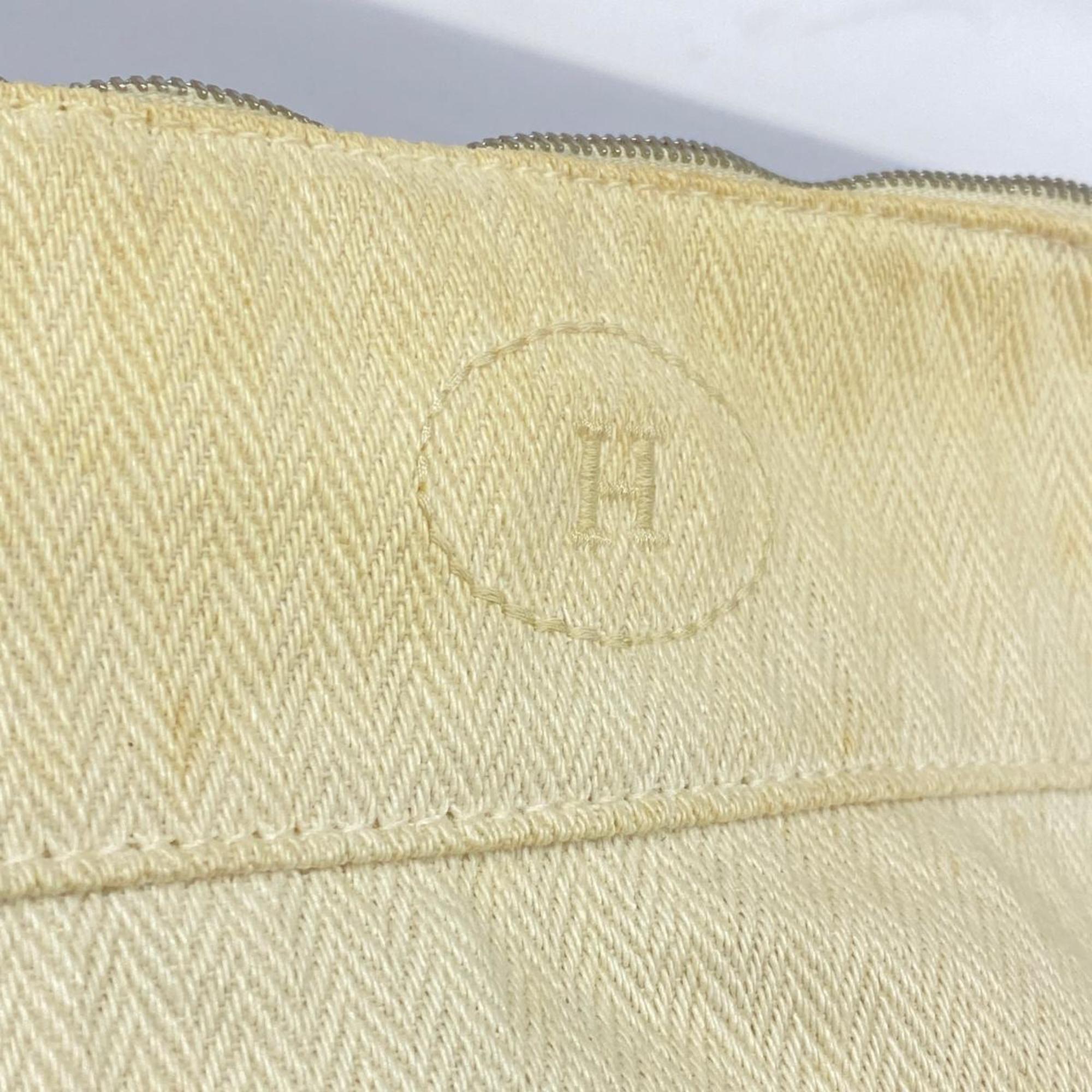 Hermes Pouch Bolide MM Canvas Toile Chevron White Women's