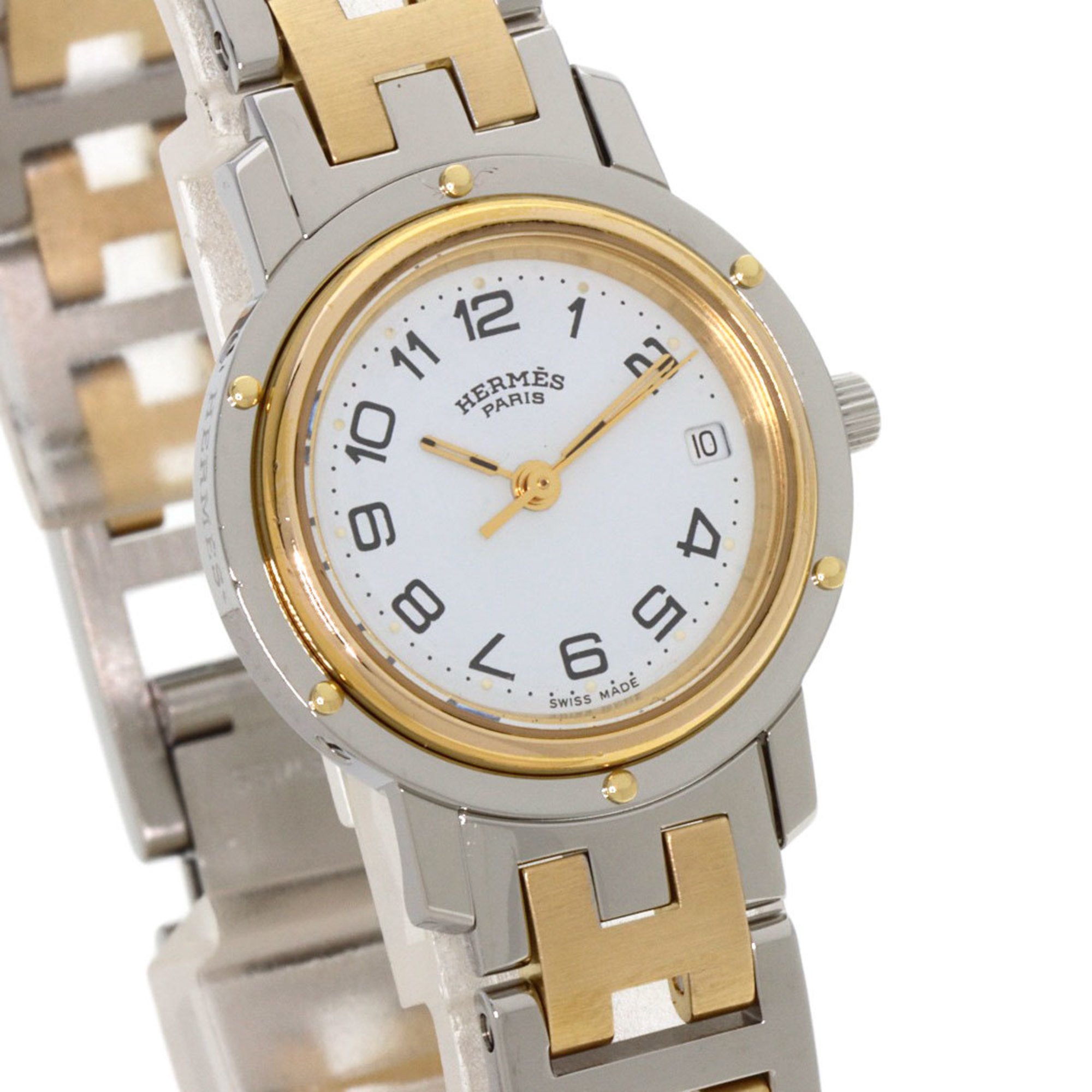 Hermes Clipper Old Type Watch Stainless Steel SSxGP Ladies HERMES