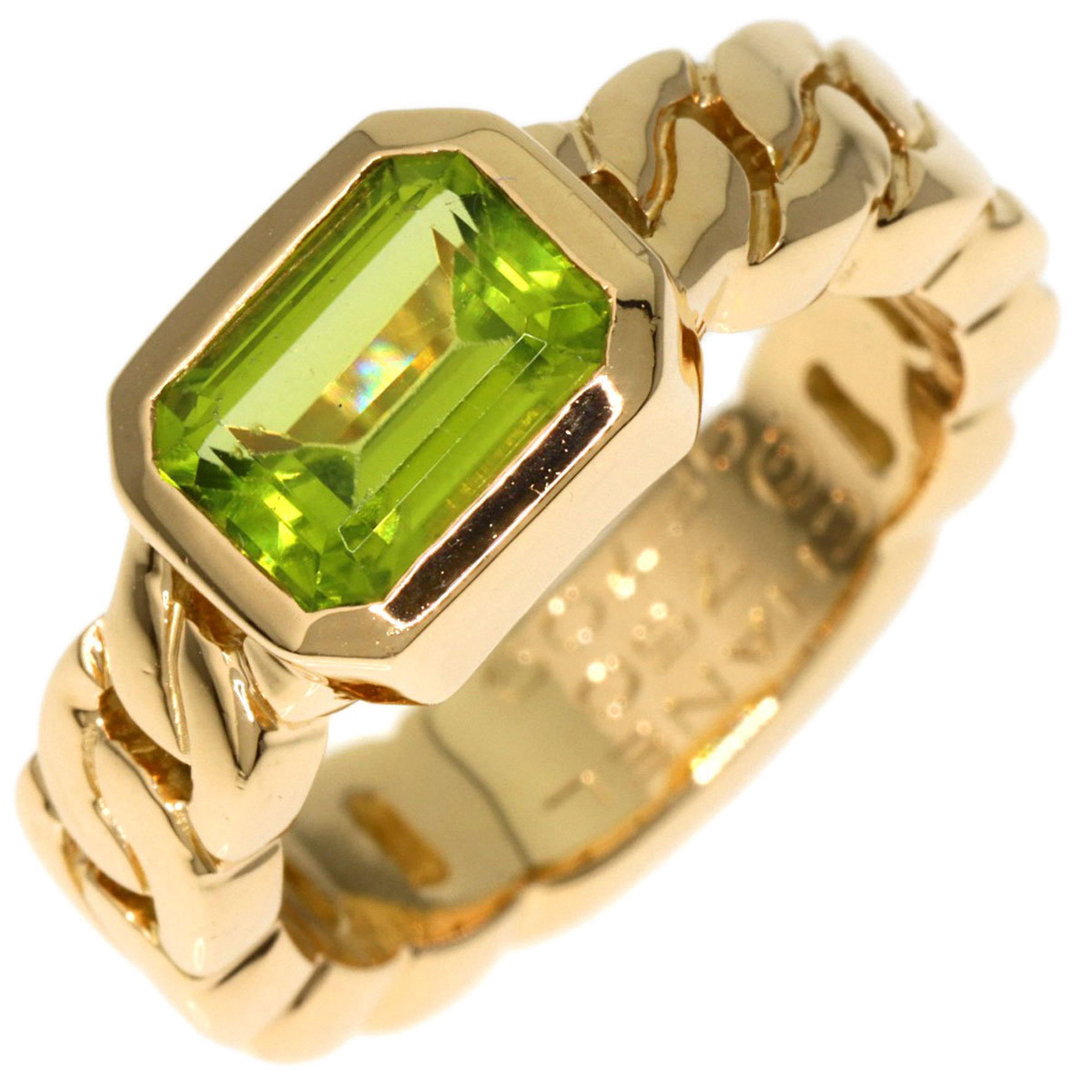 CHANEL Matelasse Peridot Chain Ring, 18K Yellow Gold, Women's,