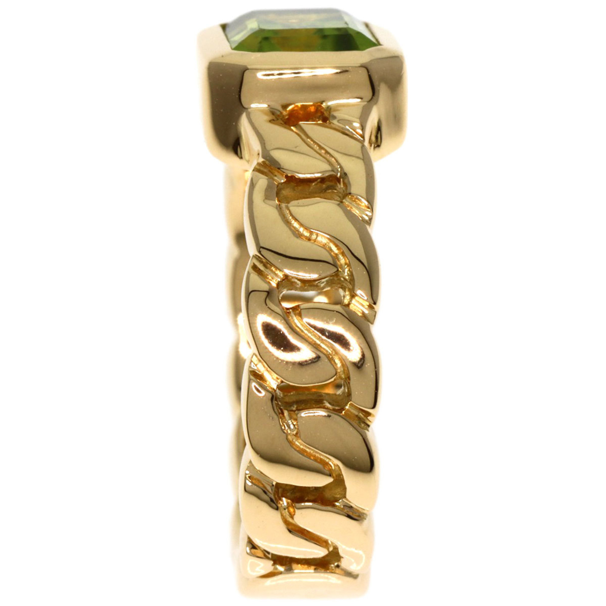 CHANEL Matelasse Peridot Chain Ring, 18K Yellow Gold, Women's,