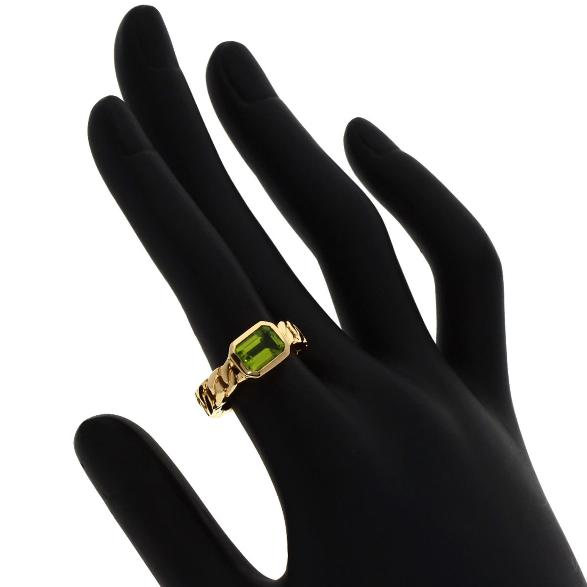 CHANEL Matelasse Peridot Chain Ring, 18K Yellow Gold, Women's,