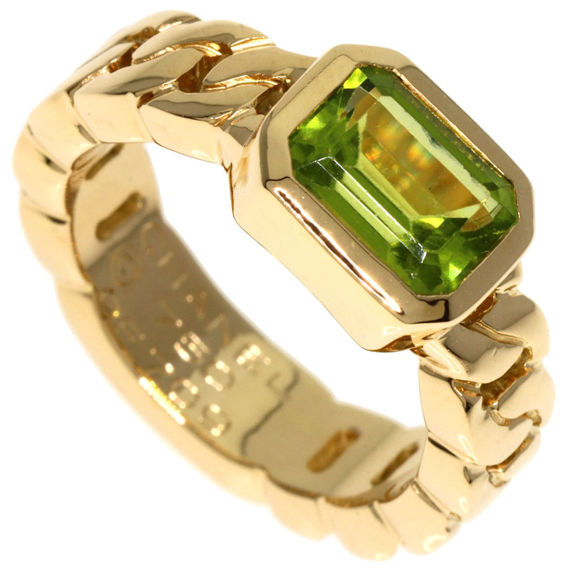 CHANEL Matelasse Peridot Chain Ring, 18K Yellow Gold, Women's,