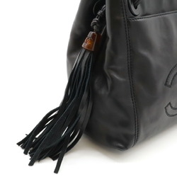 CHANEL Coco Mark Tassel Shoulder Bag Tote Leather Black