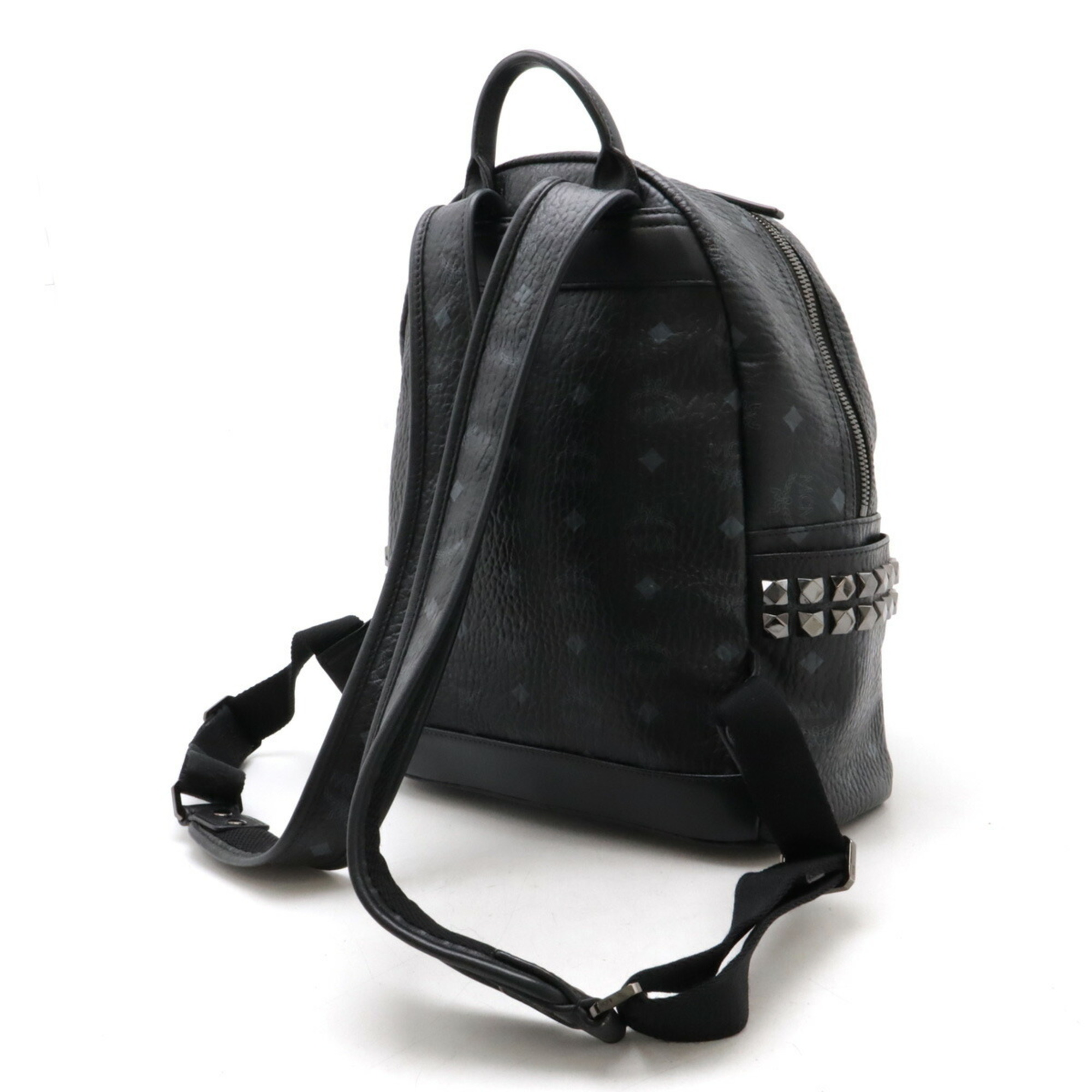 MCM Glam Visetos Backpack Leather Studs Black Grey MMK6SV37BK001