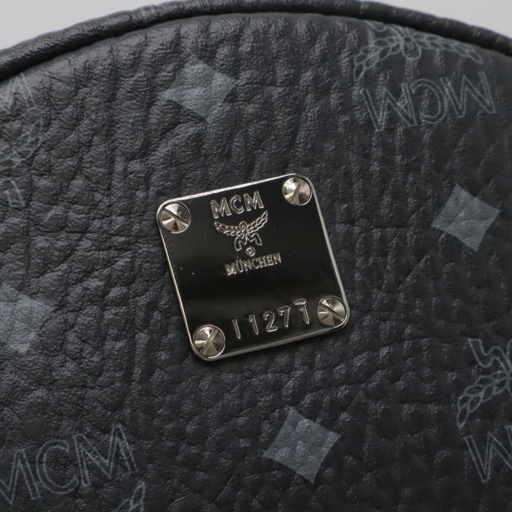 MCM Glam Visetos Backpack Leather Studs Black Grey MMK6SV37BK001