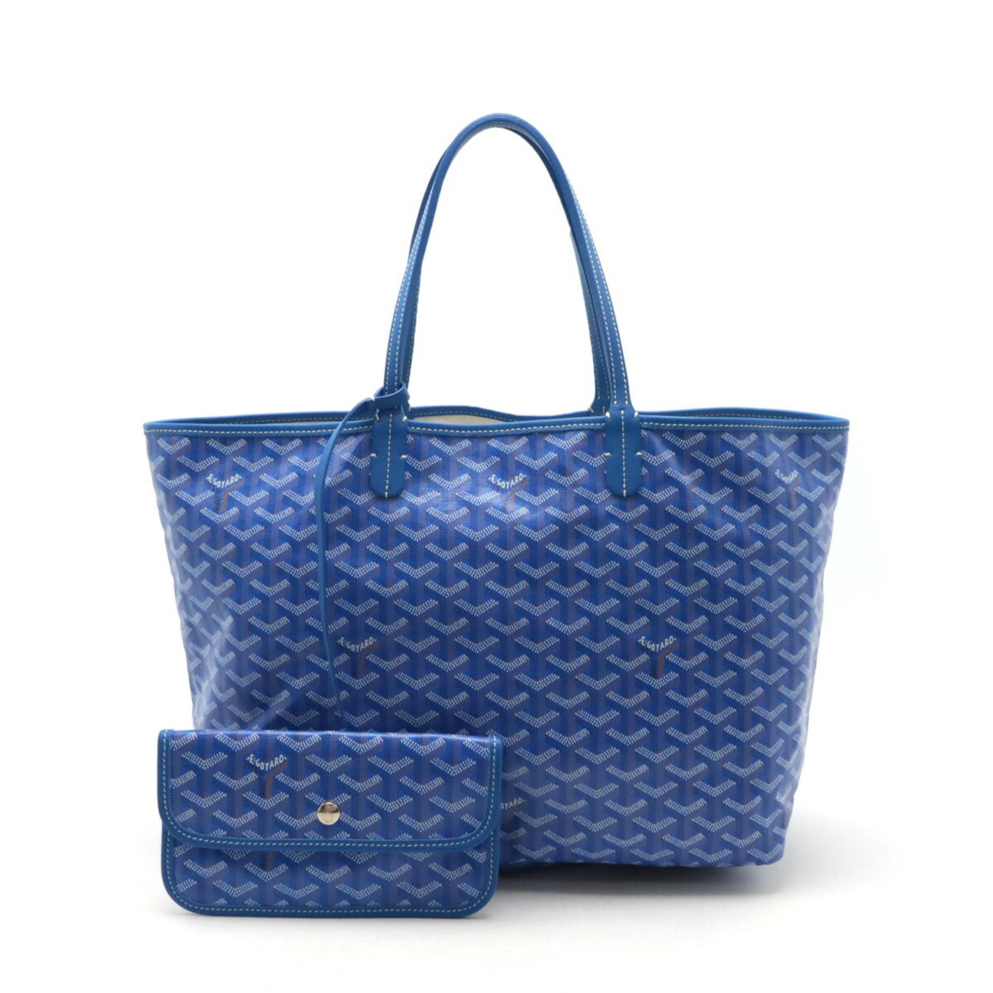 GOYARD Saint Louis PM Tote Bag Shoulder Coated Canvas Leather Blue White