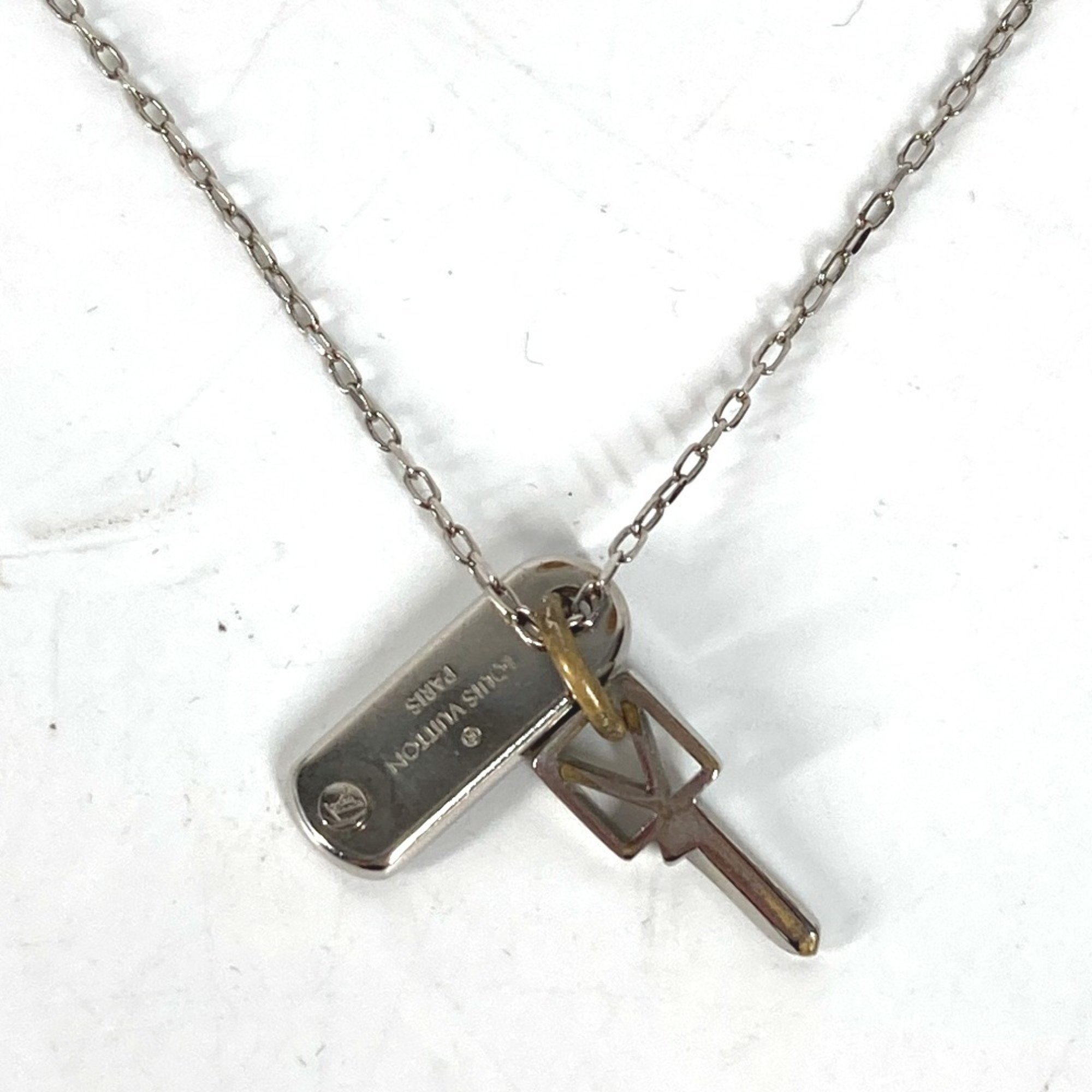 LOUIS VUITTON M61983 Key Collier Charms V Square Chain Necklace, Metal, Men's, Silver