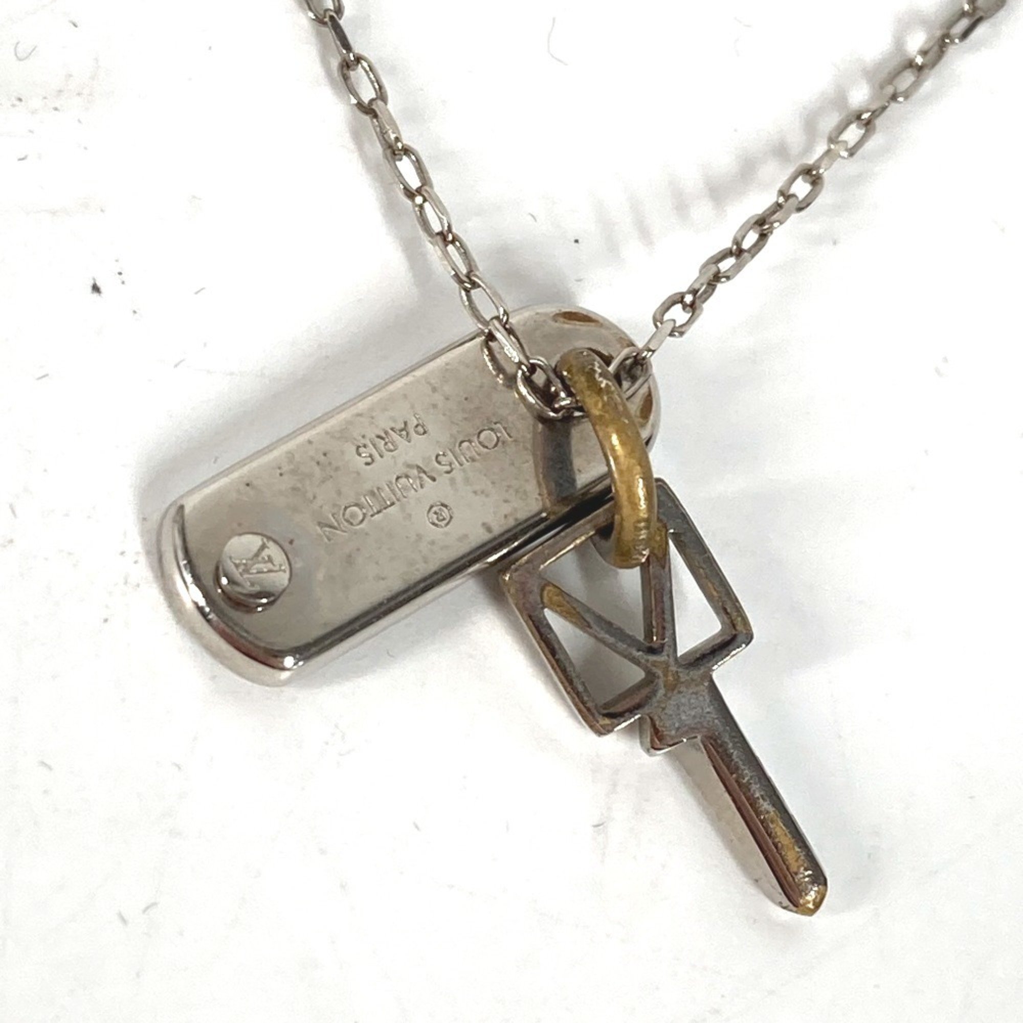 LOUIS VUITTON M61983 Key Collier Charms V Square Chain Necklace, Metal, Men's, Silver