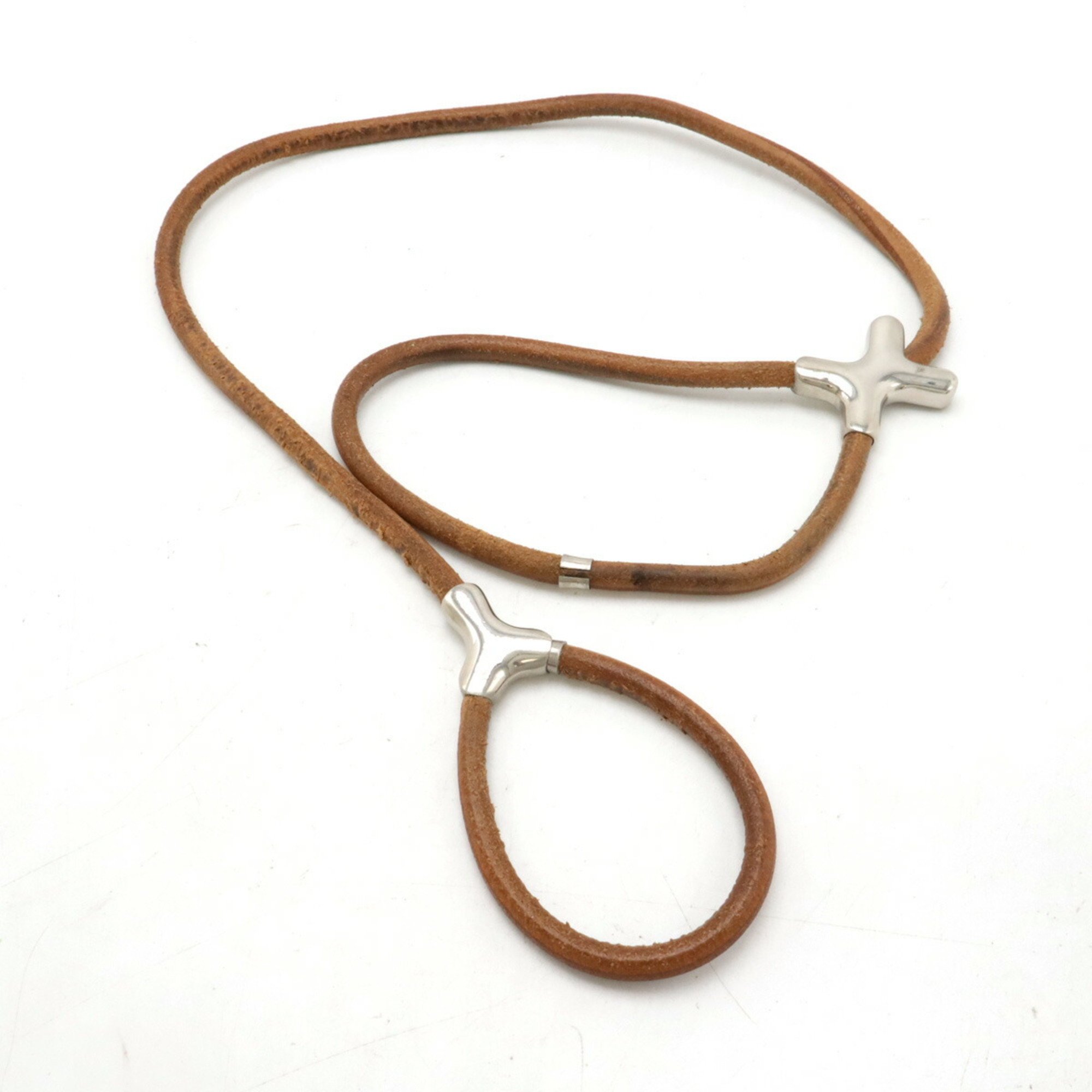 HERMES Hermes Herculide Pet Dog Lead with Collar for Walking Leather Metal Brown