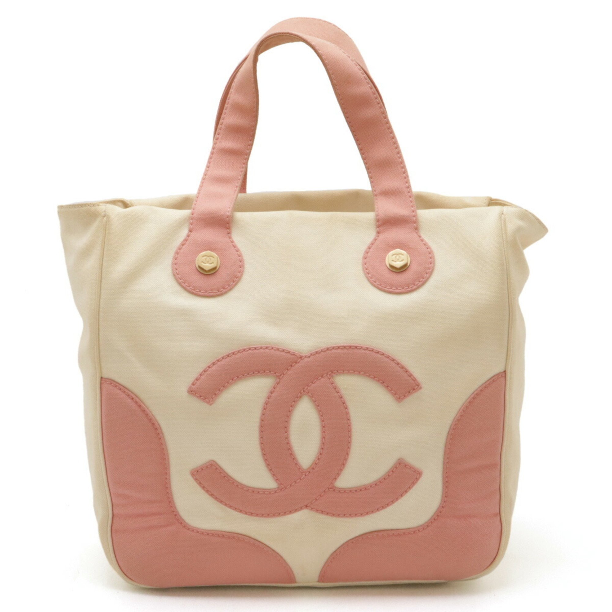 CHANEL Marshmallow Bag Tote Handbag Canvas Pink Ivory White A24224