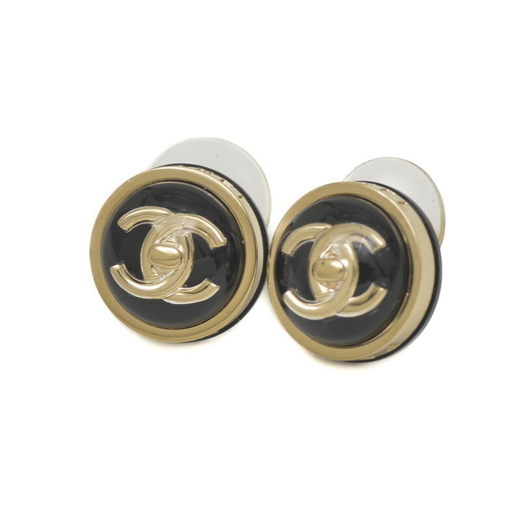 Chanel Coco Mark Earrings Black Champagne Gold B23C