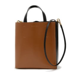 MARNI Museo 2-Way Tote Bag Leather Bicolor Brown Black