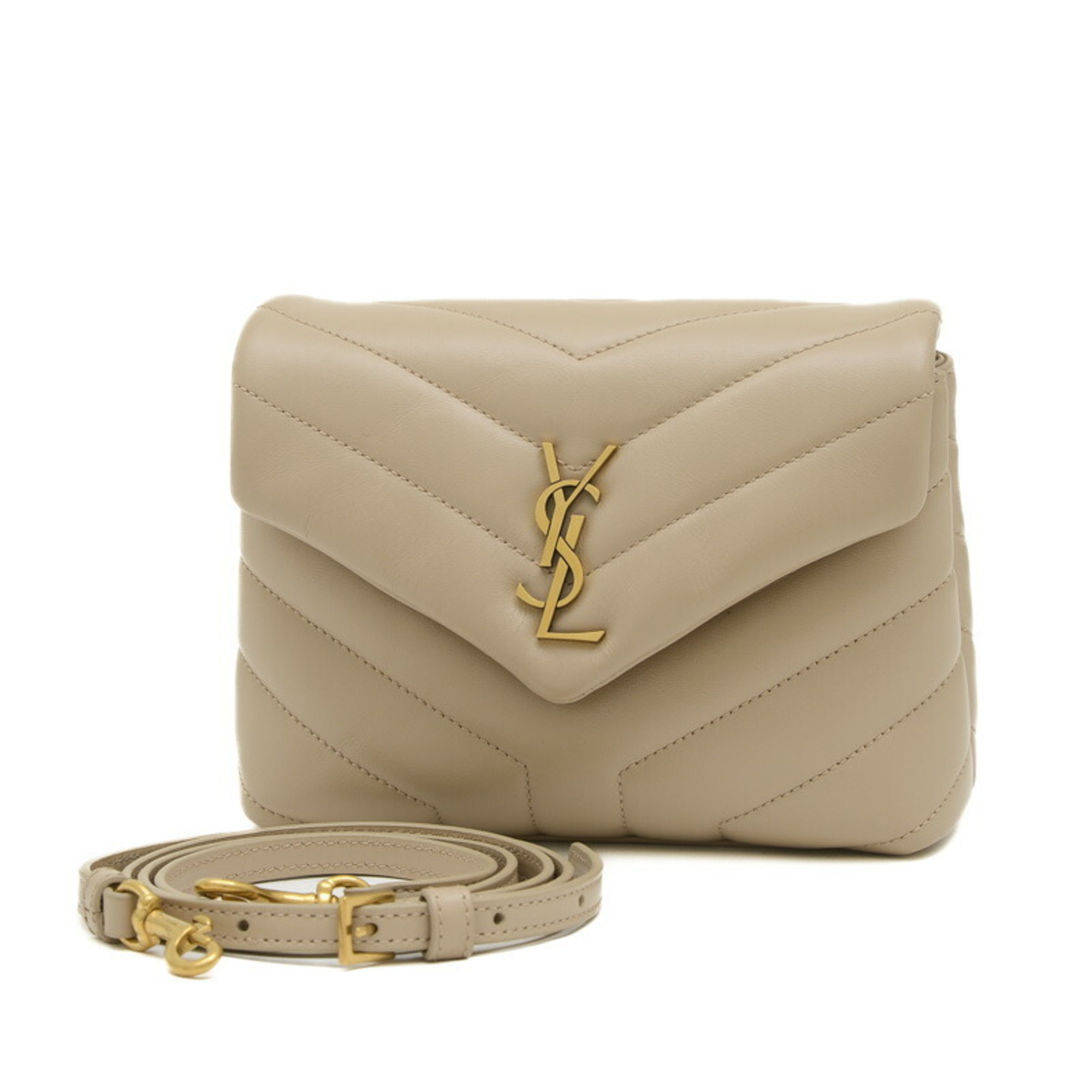 Saint Laurent Lulu Toy Bag Shoulder Leather Beige 678401