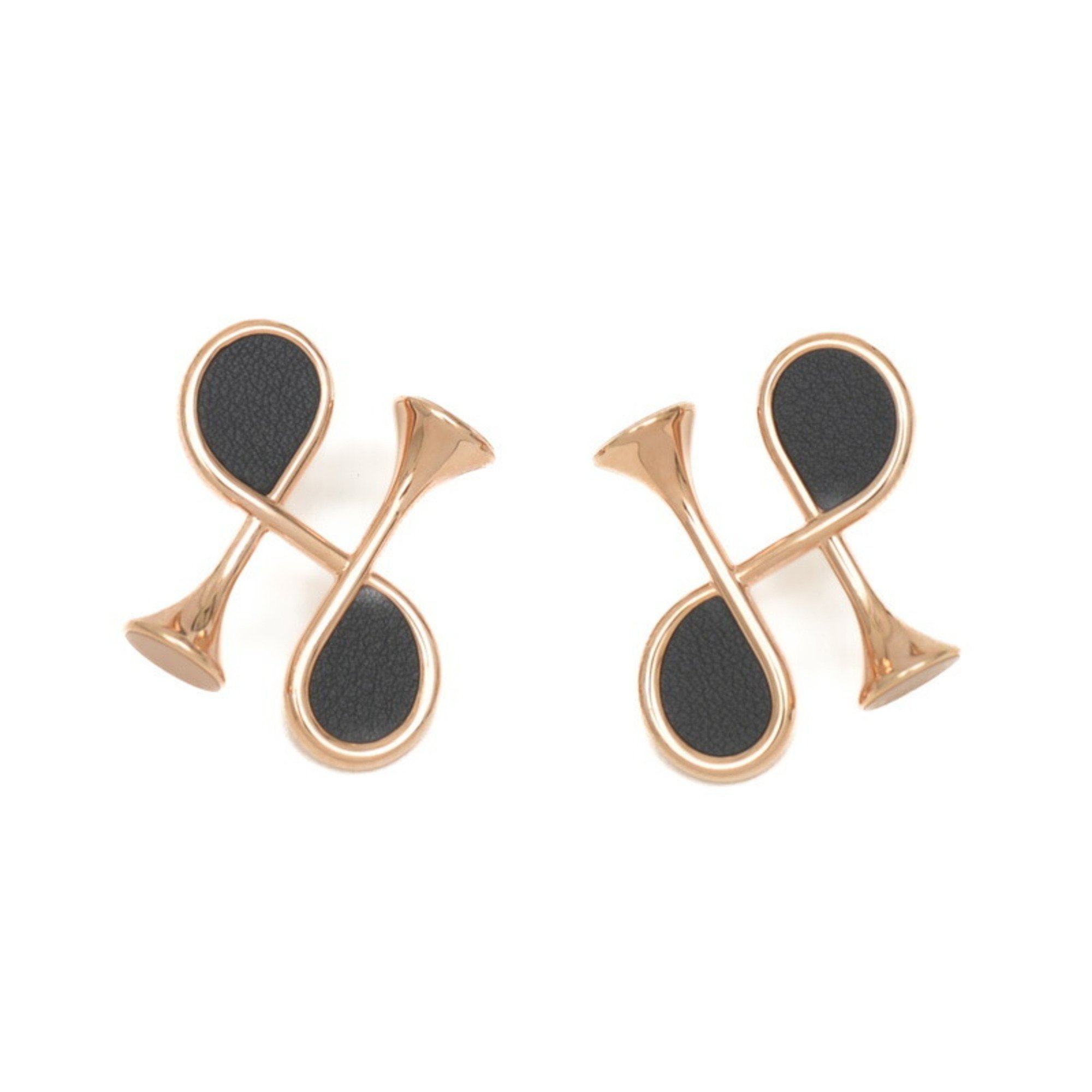 Hermes Cor H Earrings Swift Metal Black Rose Gold