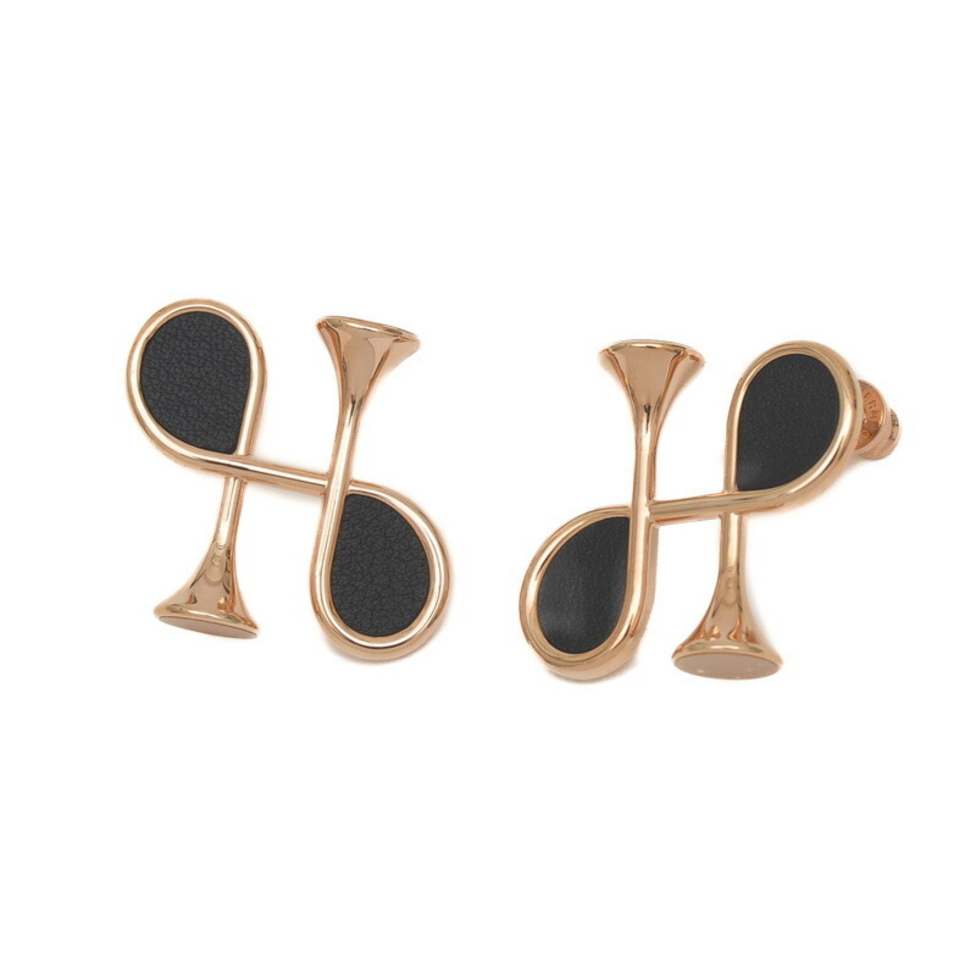 Hermes Cor H Earrings Swift Metal Black Rose Gold