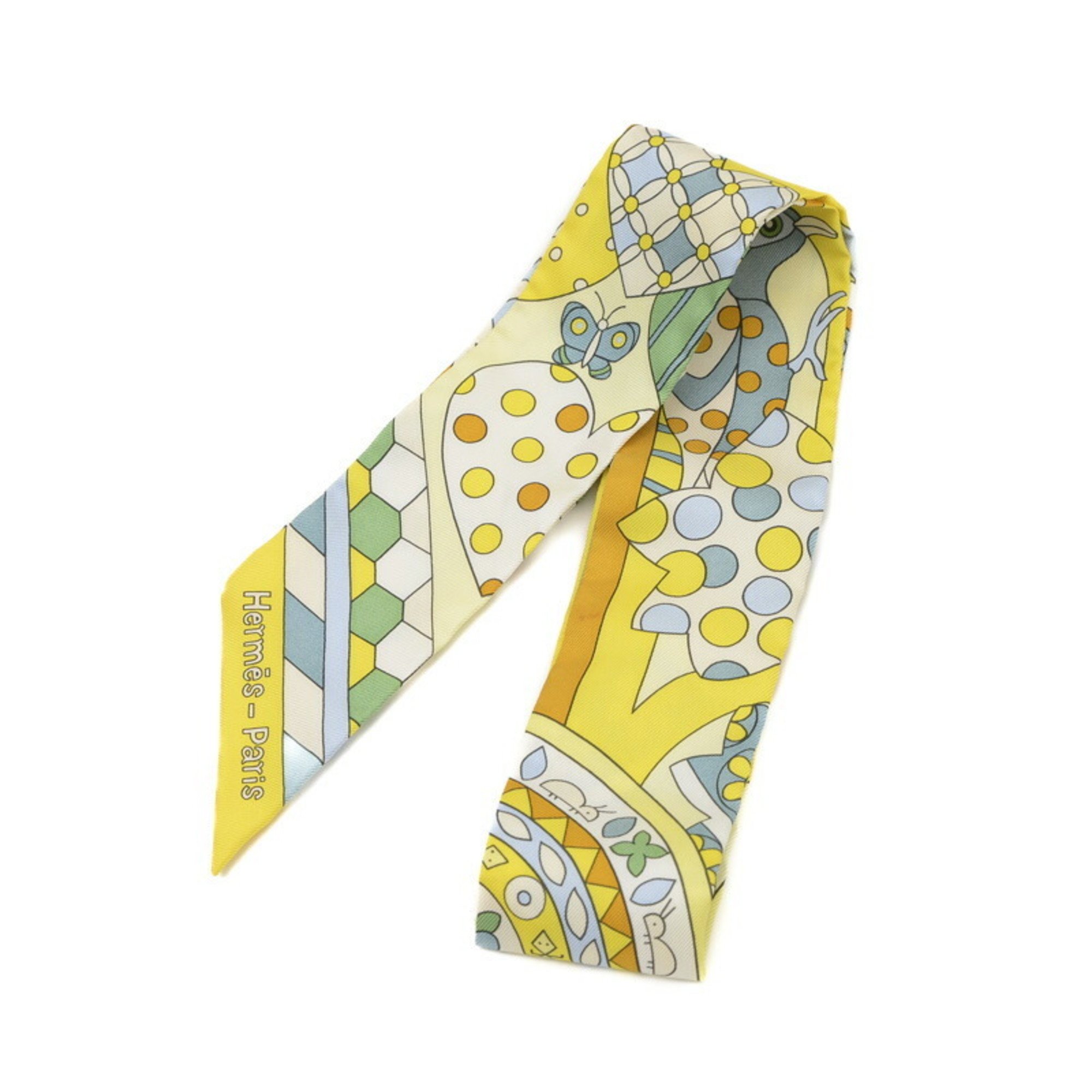 Hermes Twilly Les Murmures de la Foret Scarf Yellow 100% Silk