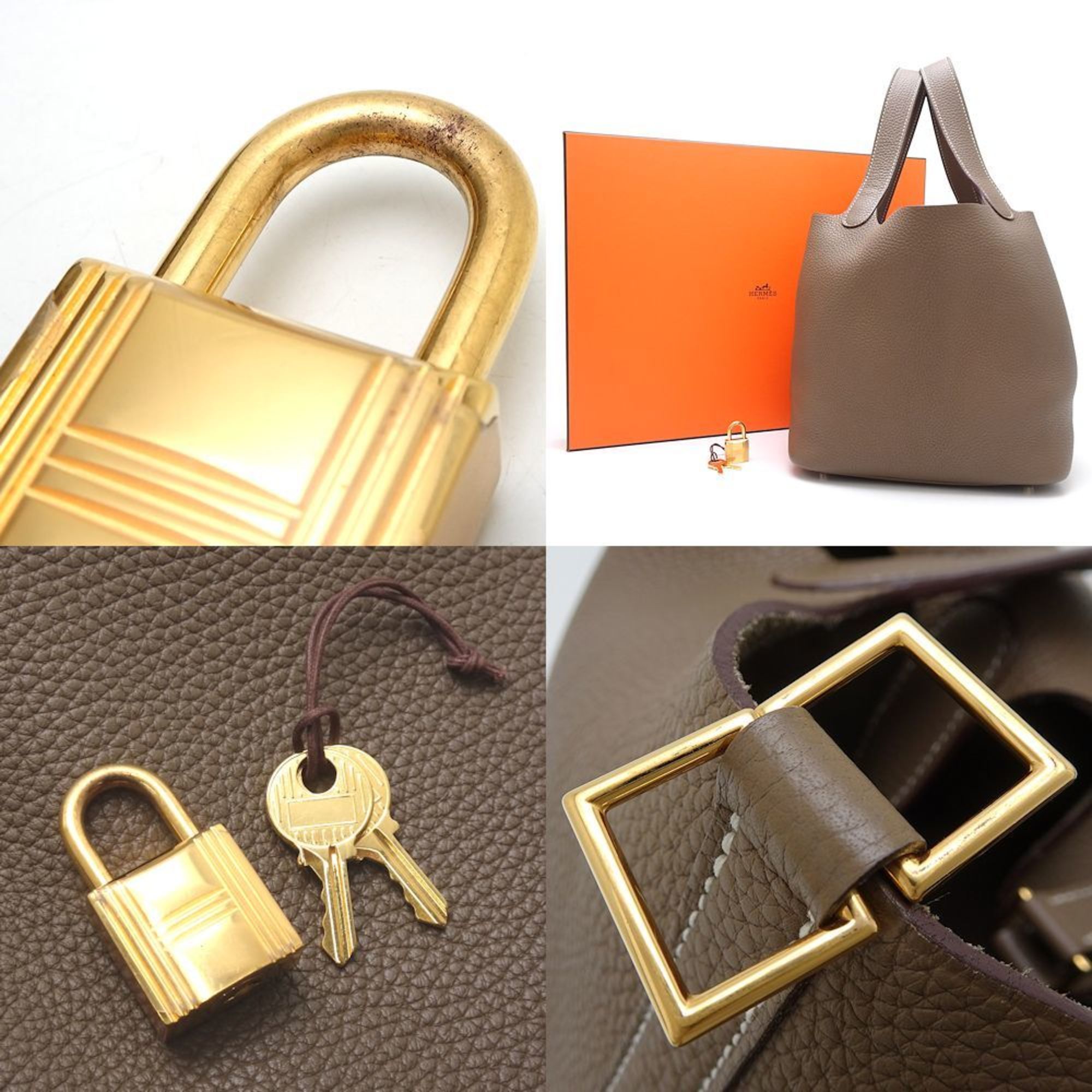 HERMES Picotin Lock MM Handbag D engraved 2019 Taurillon Clemence Etoupe 351641