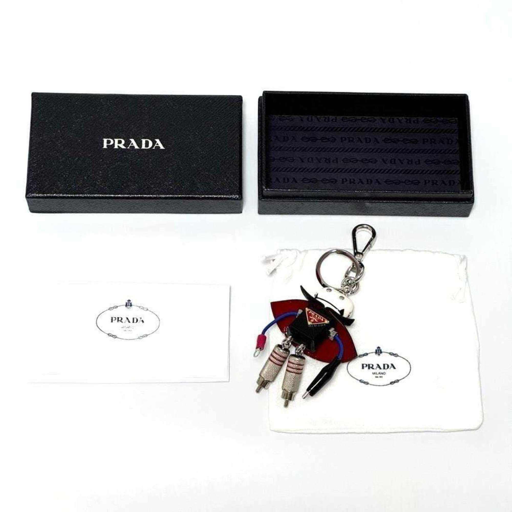 PRADA Women's and Men's Bag Charm Vlad Key Ring Trick Holder Leather