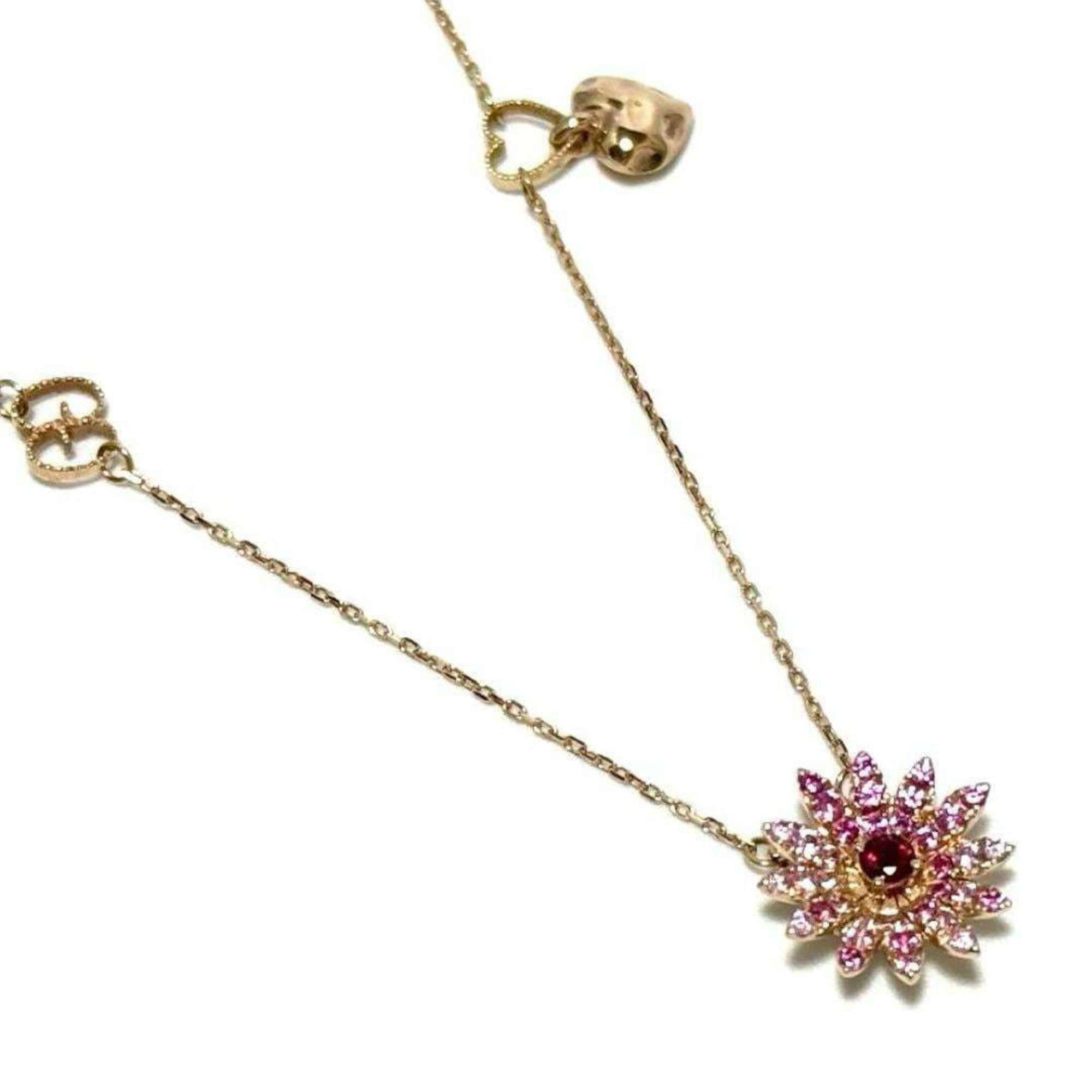 Gucci Flora Station Necklace Pendant for Women, 18K Pink Gold, Sapphire, Ruby