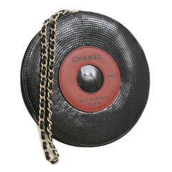 Chanel Record Chain Bag Patent Leather Black Red A25387