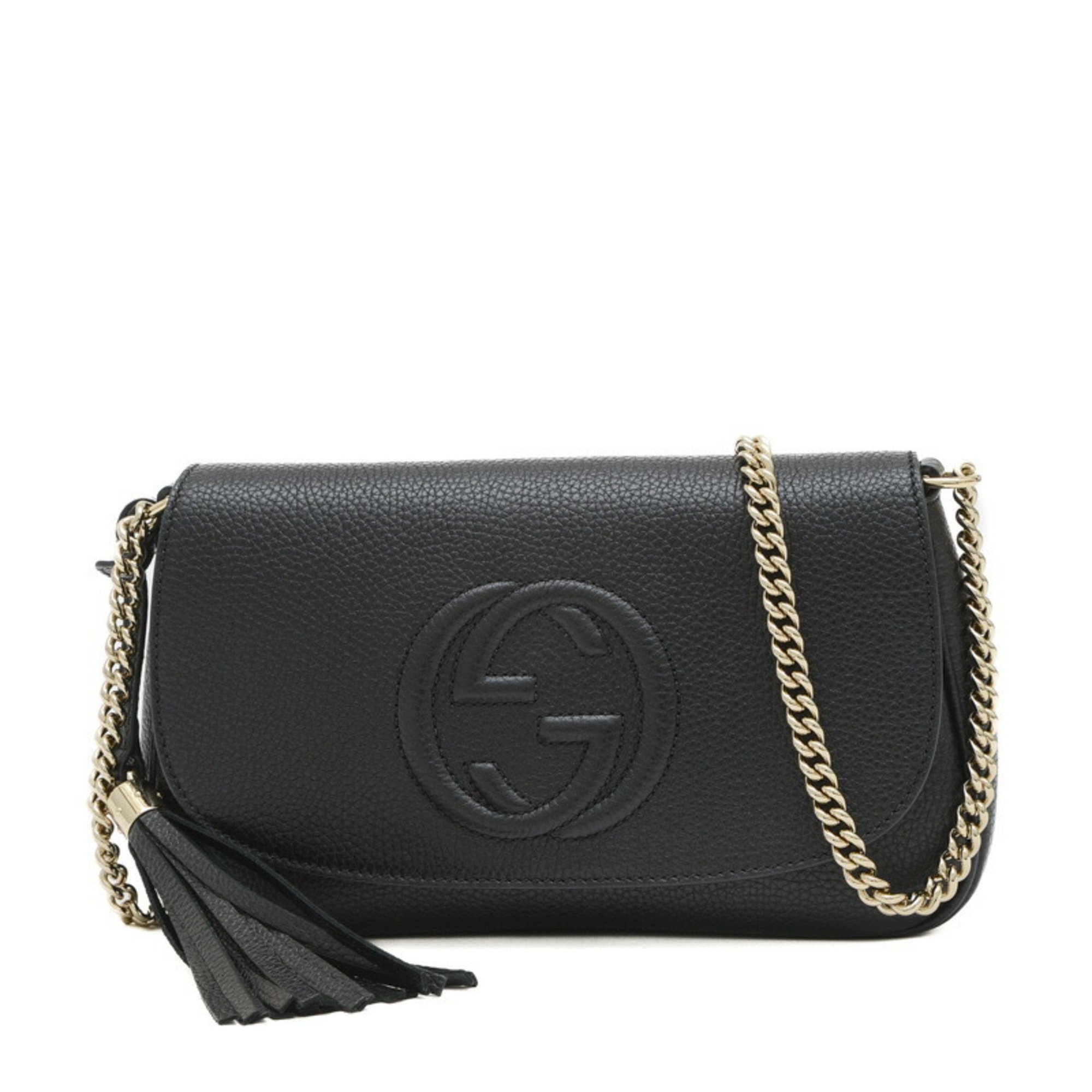 Gucci Chain Shoulder Bag Black Leather 536224