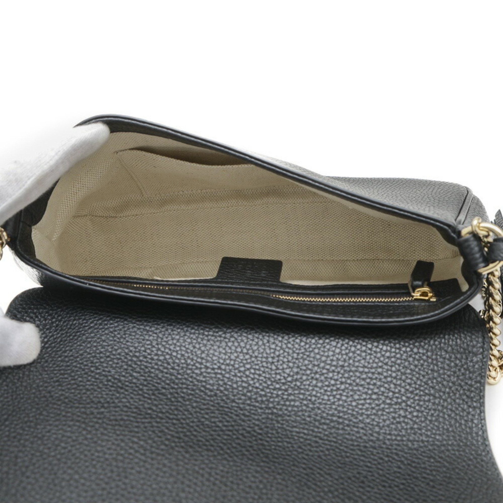 Gucci Chain Shoulder Bag Black Leather 536224