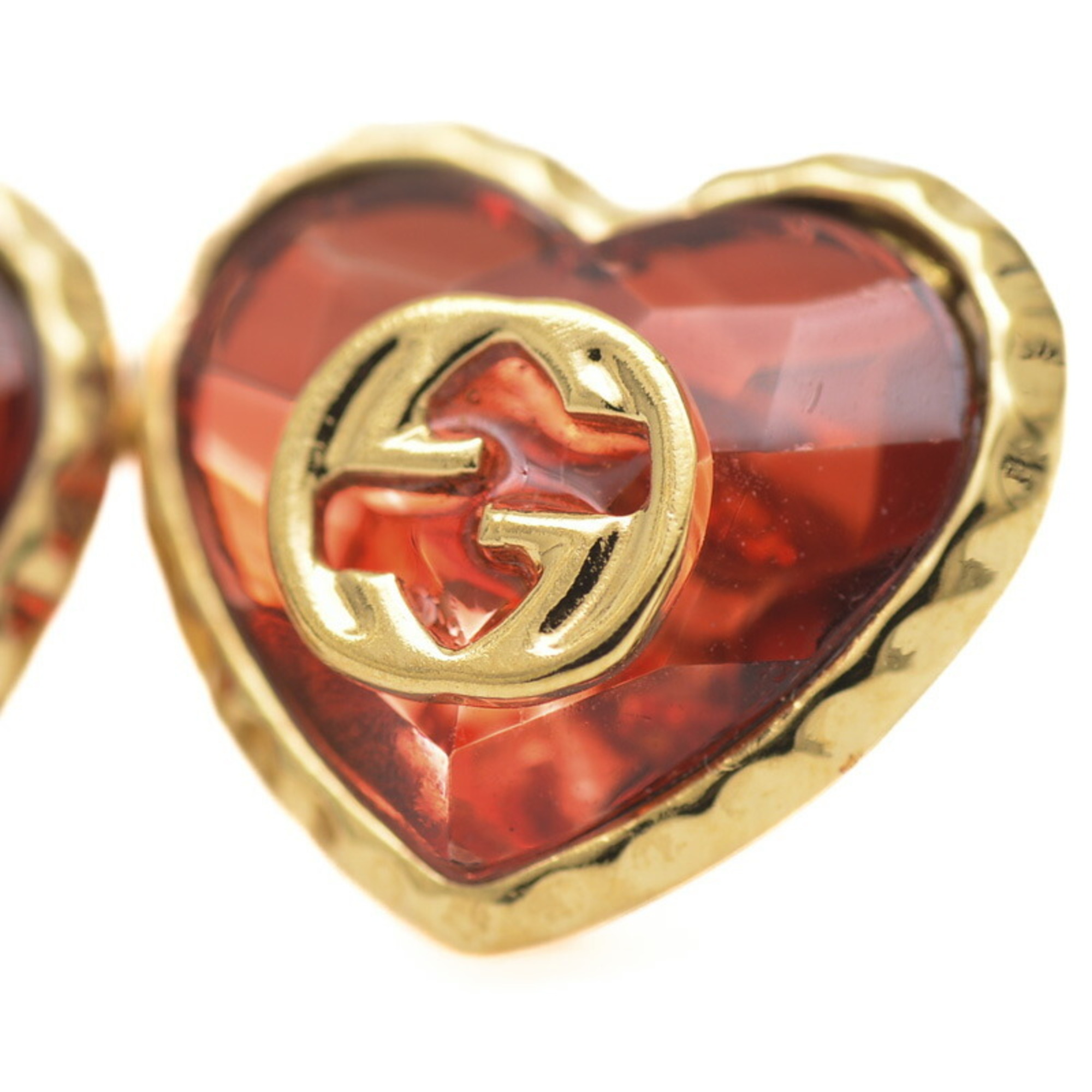 Gucci Interlocking G Heart Motif Earrings in Color Stone, Gold and Red