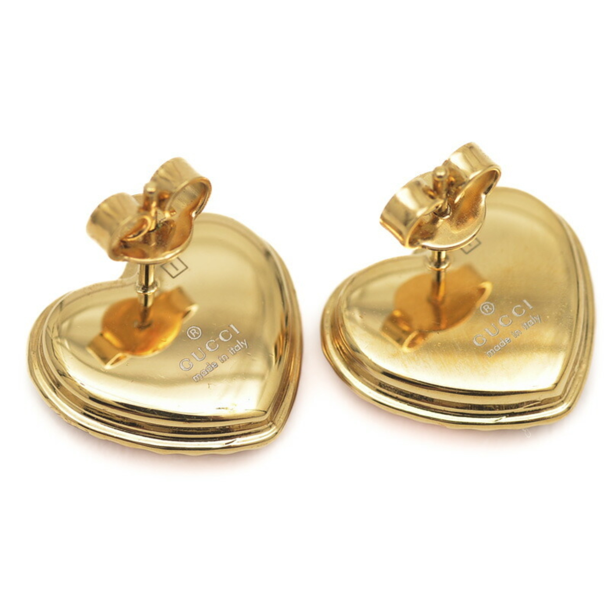 Gucci Interlocking G Heart Motif Earrings in Color Stone, Gold and Red