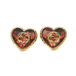 Gucci Interlocking G Heart Motif Earrings in Color Stone, Gold and Red