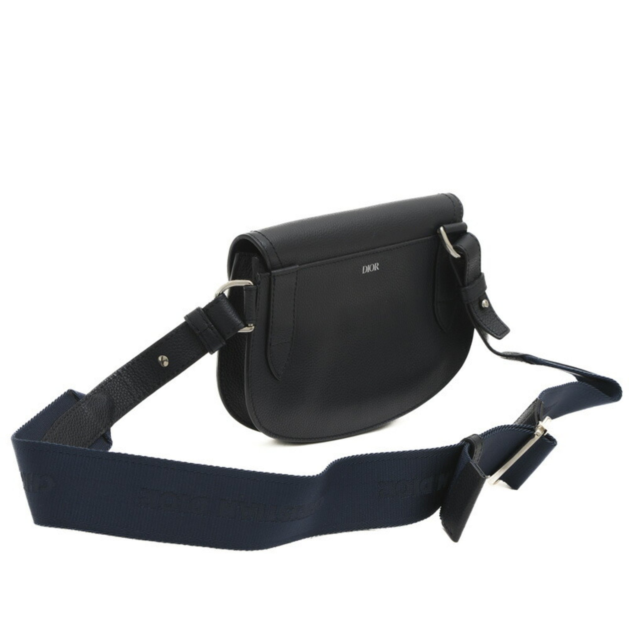 Christian Dior Dior Saddle Bag Shoulder Leather Navy