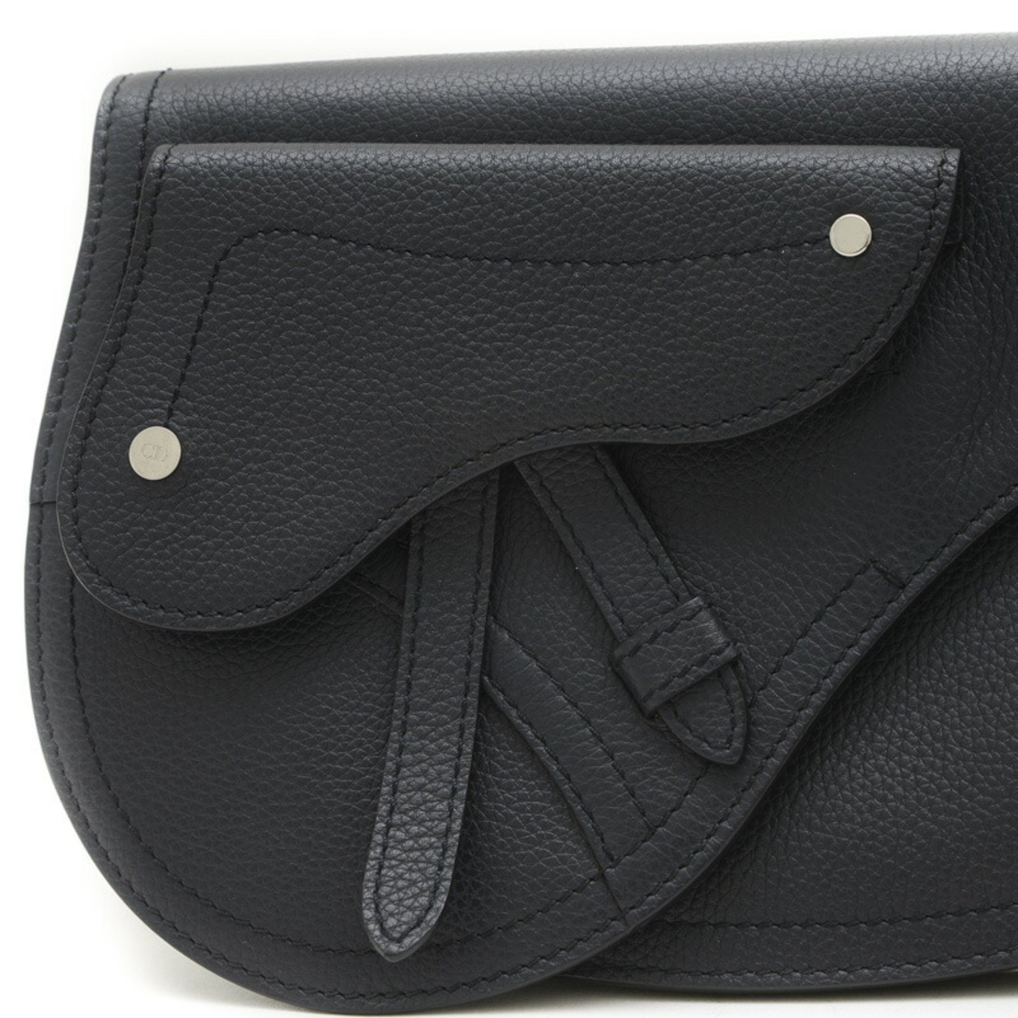 Christian Dior Dior Saddle Bag Shoulder Leather Navy