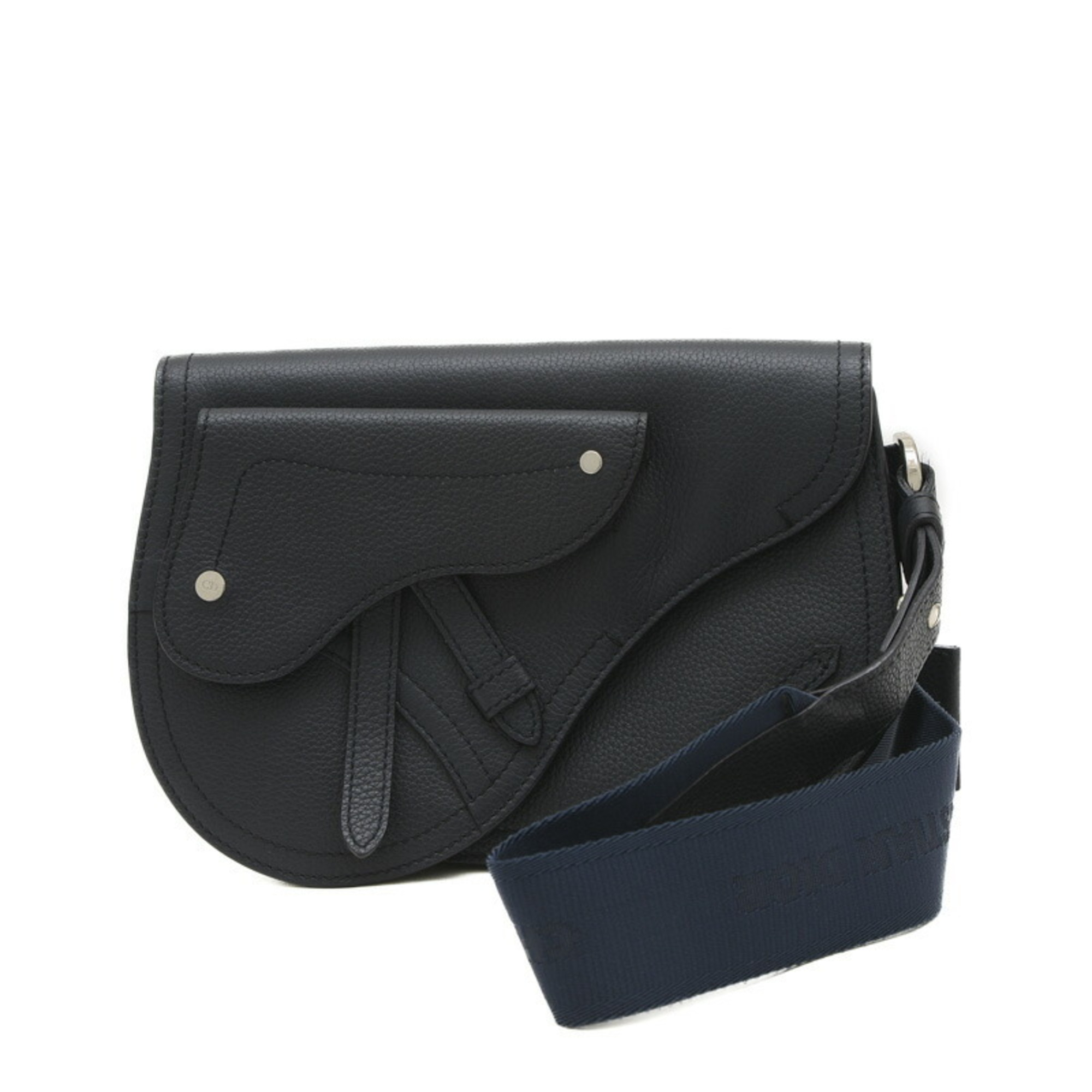 Christian Dior Dior Saddle Bag Shoulder Leather Navy