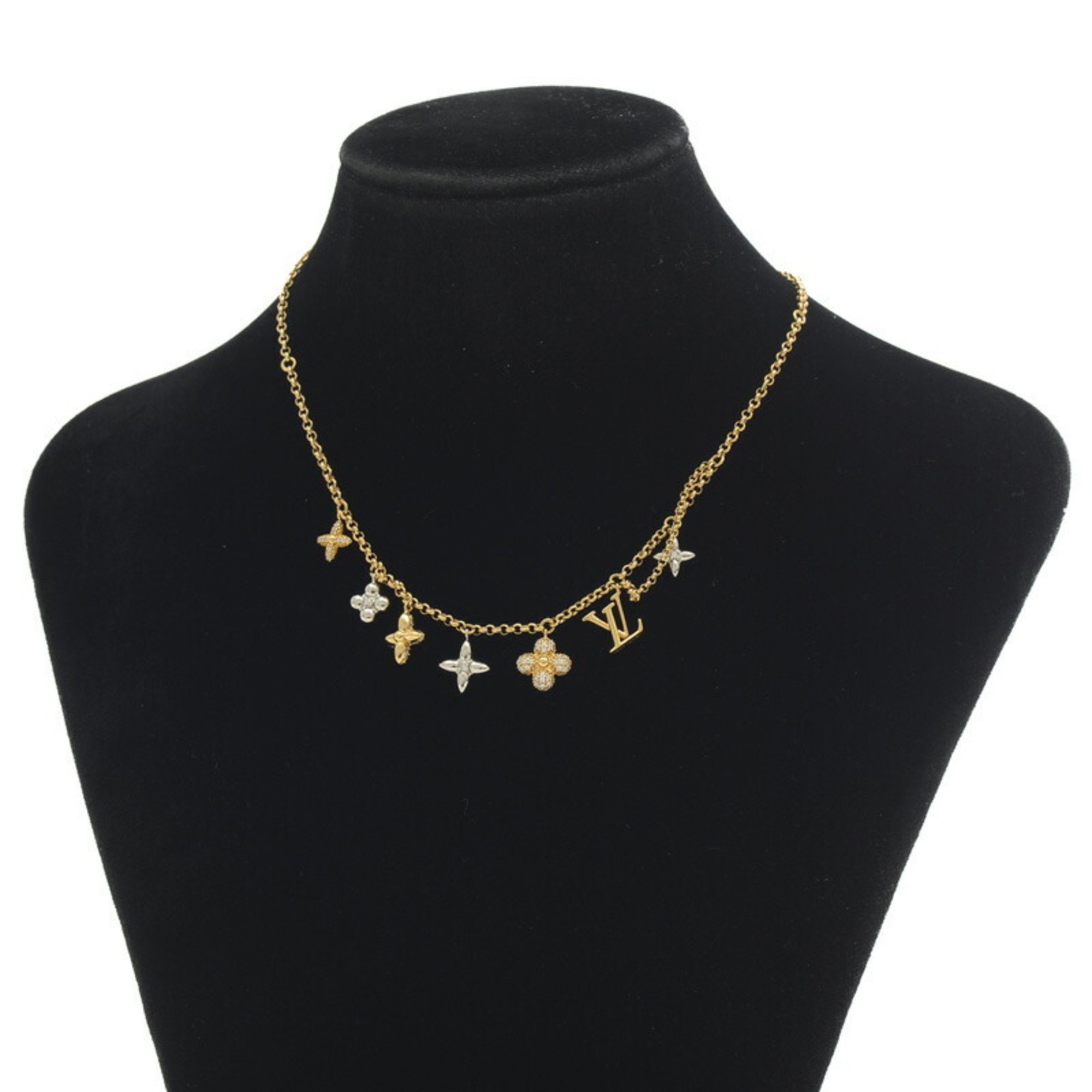 Louis Vuitton LV Gram Icon Motif Necklace Rhinestone Gold Silver M01323