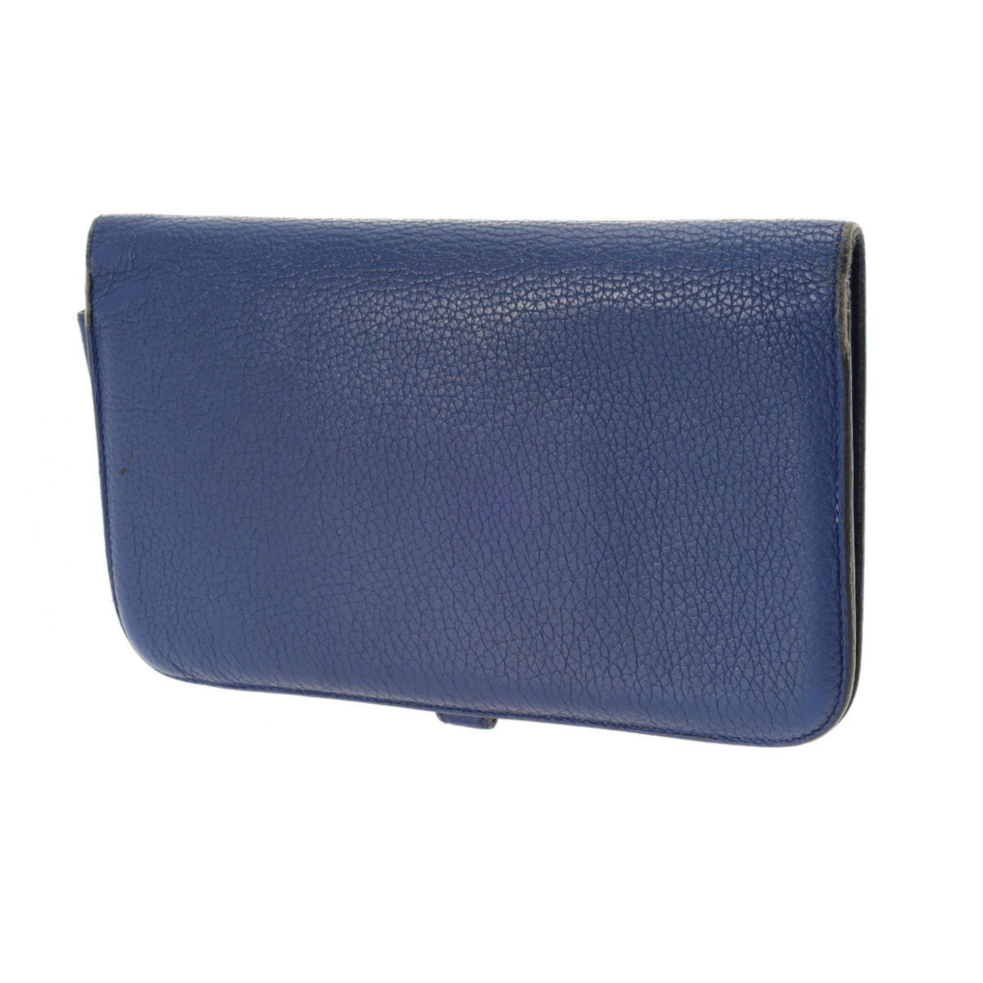 HERMES Dogon GM Blue Electric X Stamp (around 2016) Unisex Togo Long Wallet