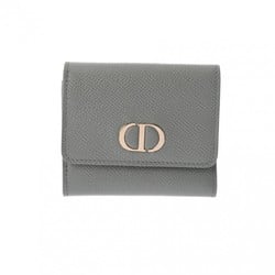 CHRISTIAN DIOR Lotus Wallet Grey Women's Leather Tri-fold