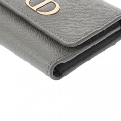 CHRISTIAN DIOR Lotus Wallet Grey Women's Leather Tri-fold