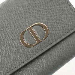 CHRISTIAN DIOR Lotus Wallet Grey Women's Leather Tri-fold