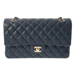 CHANEL Chanel Matelasse Chain Shoulder Double Flap 25cm Navy A01112 Women's Caviar Skin Bag