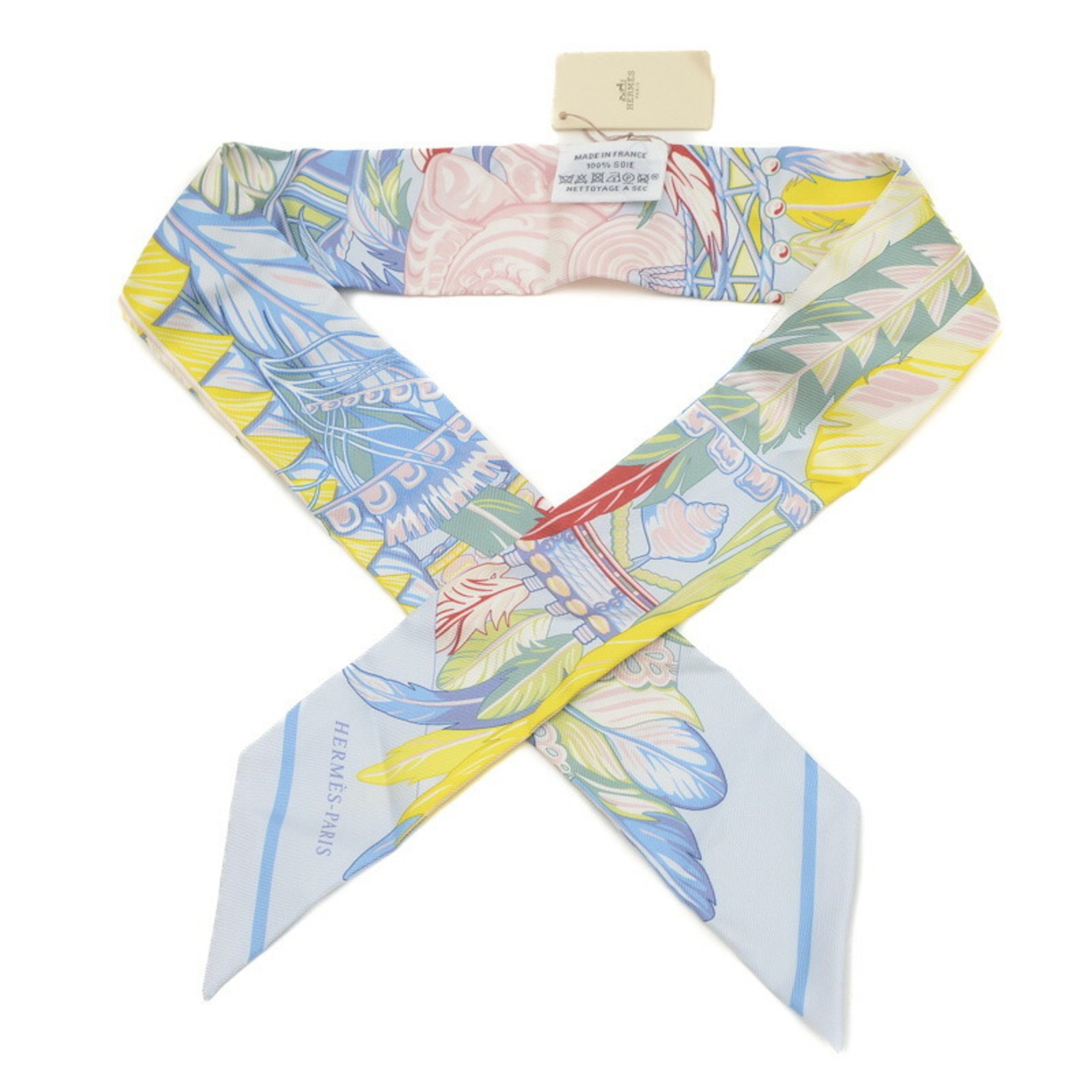 Hermes Twilly DANSE PACIFIQUE Scarf Blue Ciel Vert Rose Pale