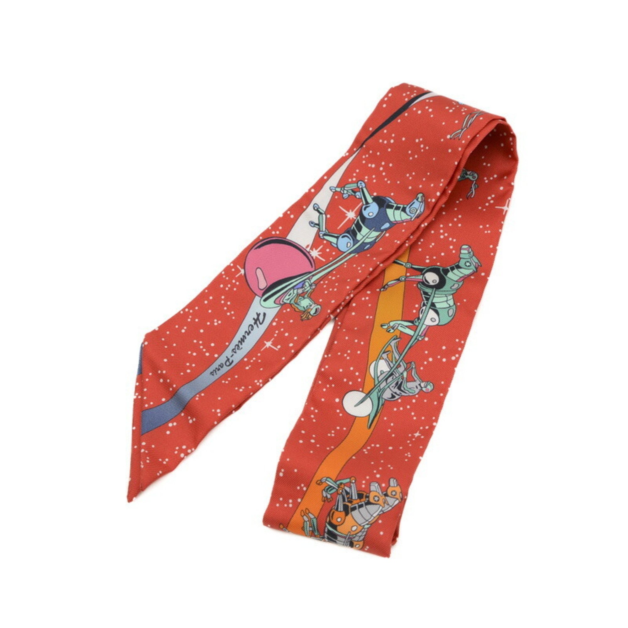 Hermes Twilly Space Derby Scarf Rouge Vert Blue