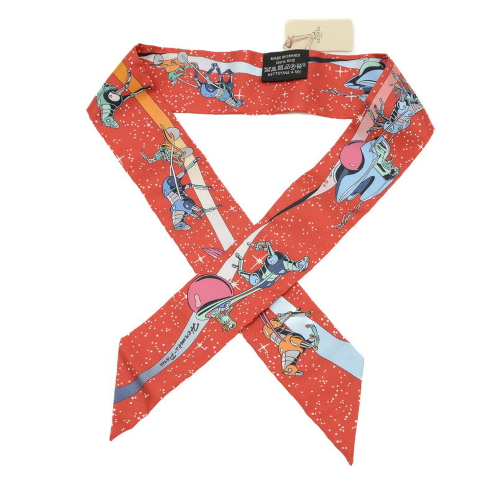 Hermes Twilly Space Derby Scarf Rouge Vert Blue