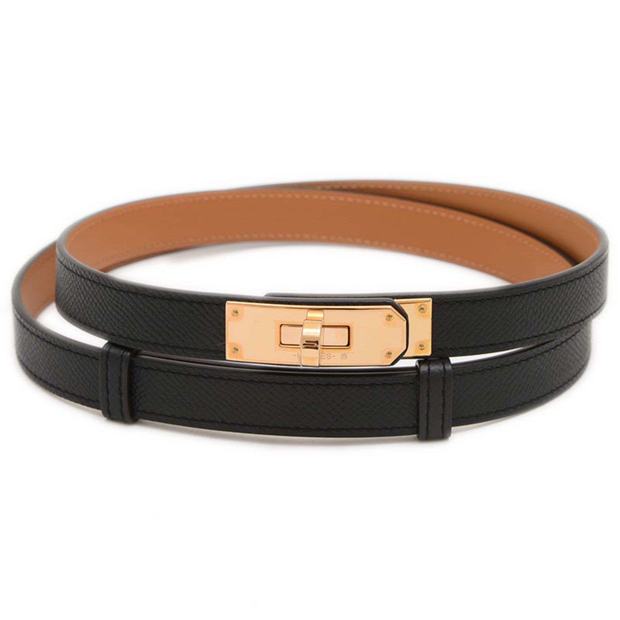 Hermes Kelly Belt Epson Black Rose W Engraved