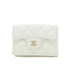 Chanel Matelasse Tri-Fold Compact Wallet Caviar Skin White AP0230