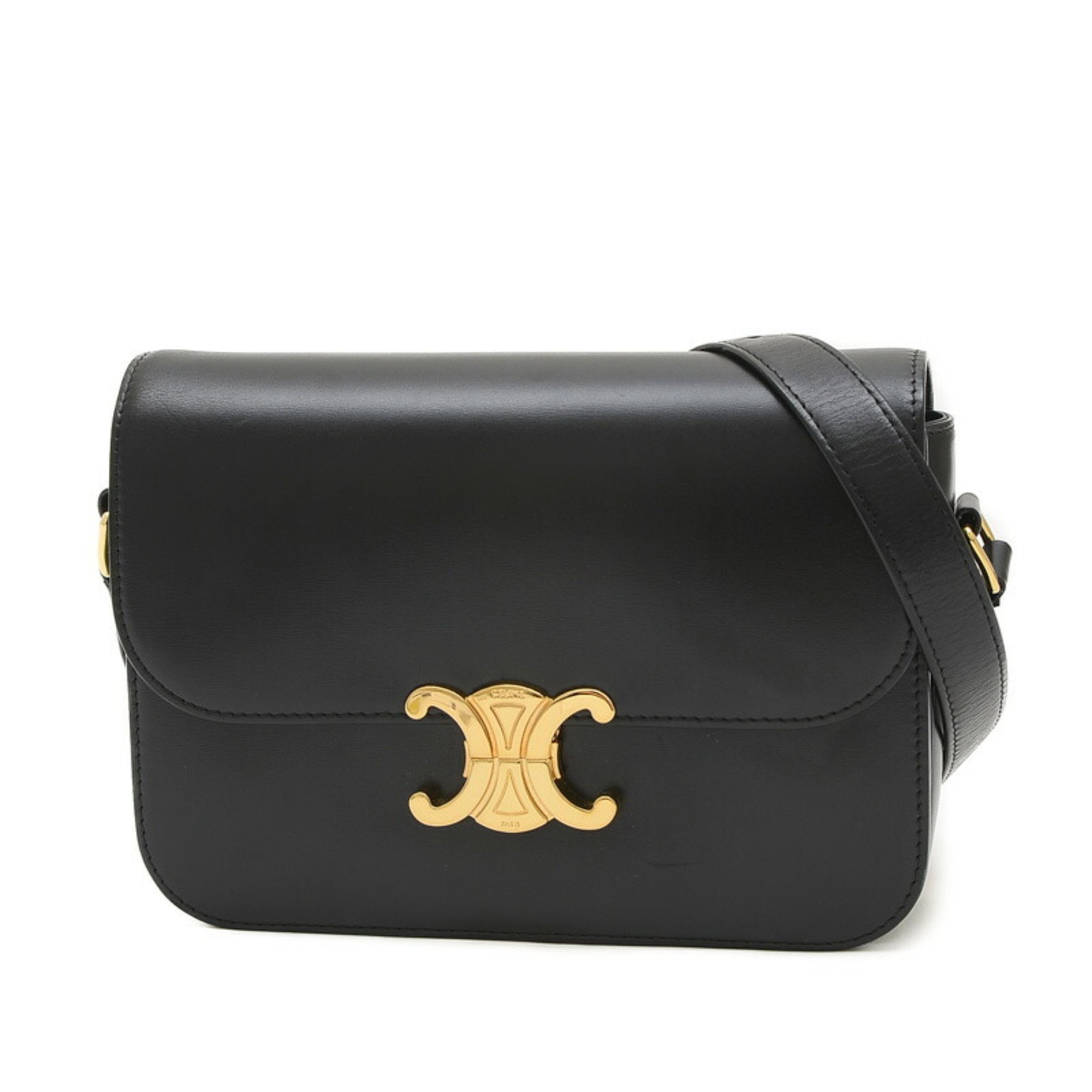 Celine Classic Triomphe Shoulder Bag in Calfskin Black 187363