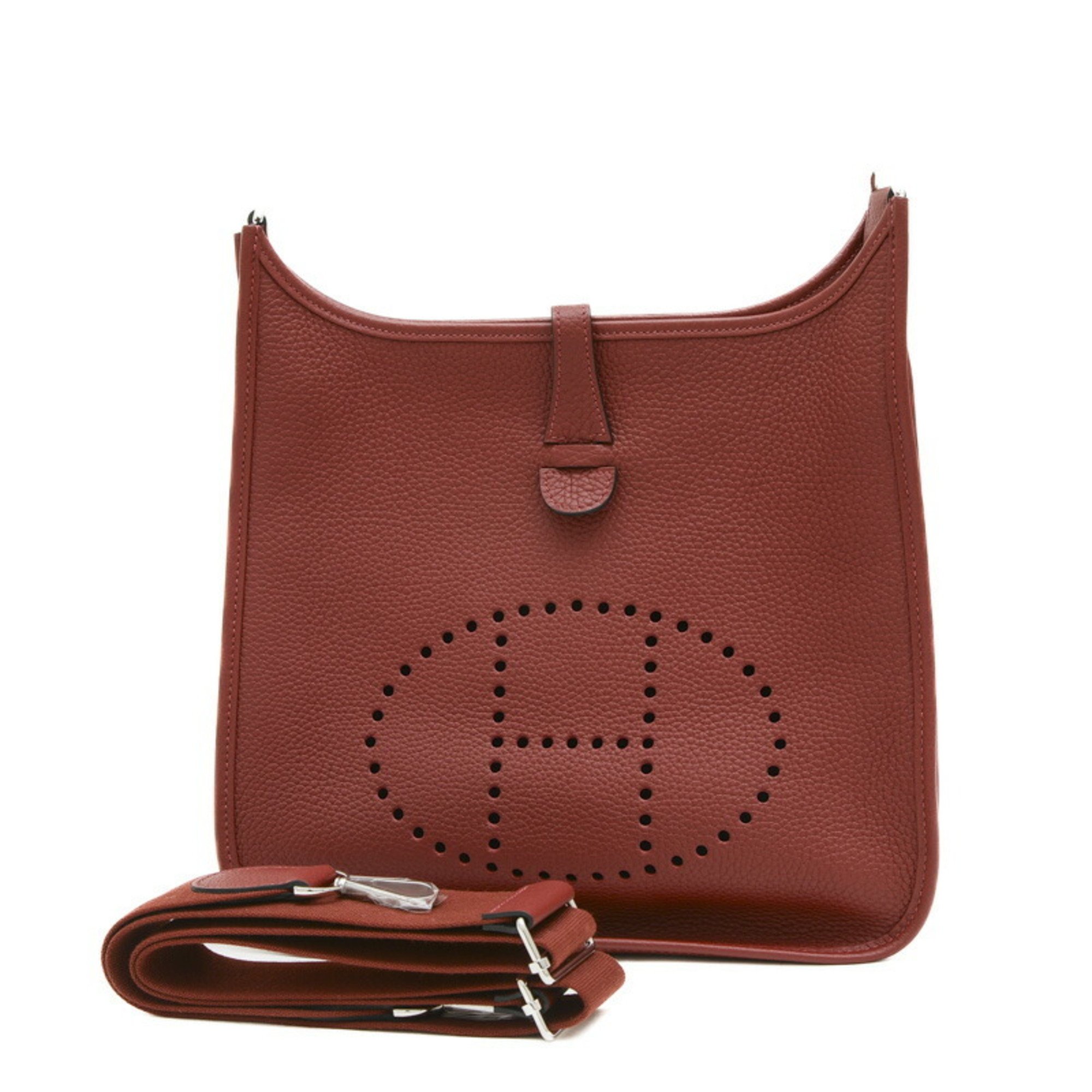 Hermes Evelyn 3 PM Shoulder Bag Taurillon Rouge H W Engraved