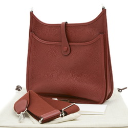 Hermes Evelyn 3 PM Shoulder Bag Taurillon Rouge H W Engraved